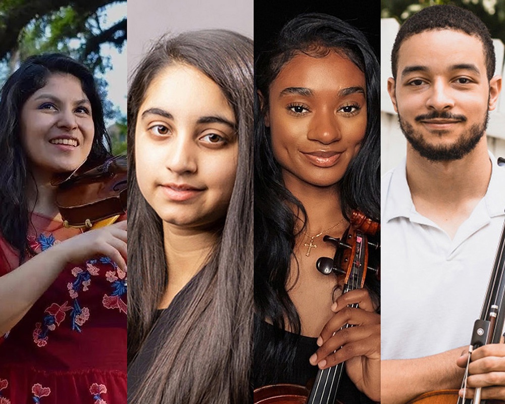 GPMF String Fellows left to right: Alba Layana Izurieta and Janani Sivakumar, violins, Harper Randolph, viola, and Gabriel Hightower, cello