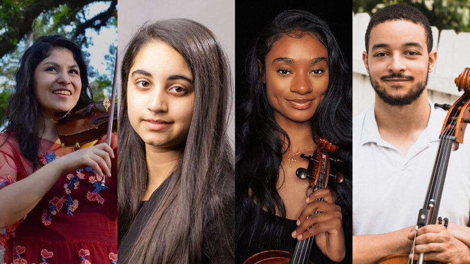 GPMF String Fellows left to right: Alba Layana Izurieta and Janani Sivakumar, violins, Harper Randolph, viola, and Gabriel Hightower, cello