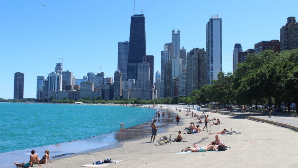 beach with Chicago skyline in the background