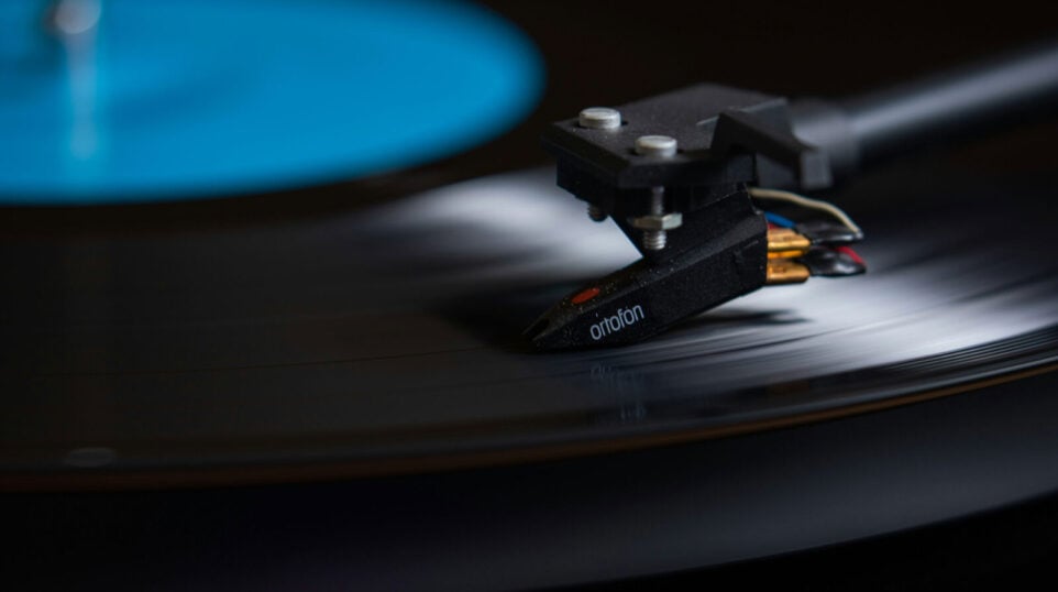 Vinyl album playing on a record player
