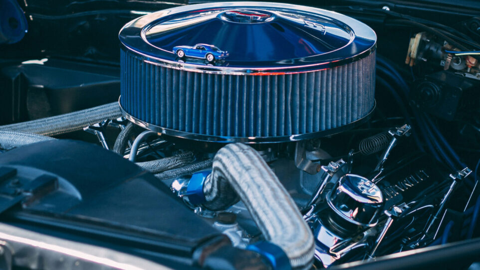 Up close of the inside of a car engine
