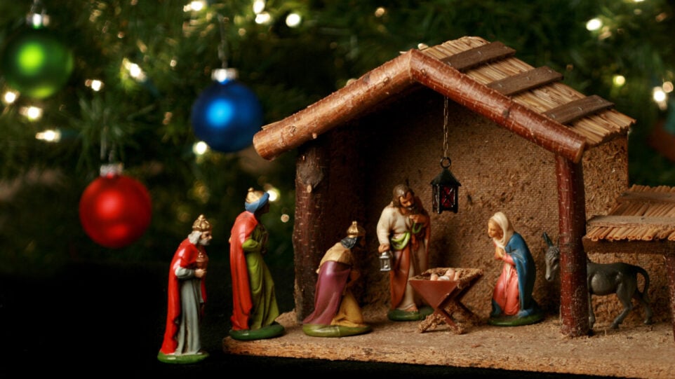 Nativity scene with Christmas Tree