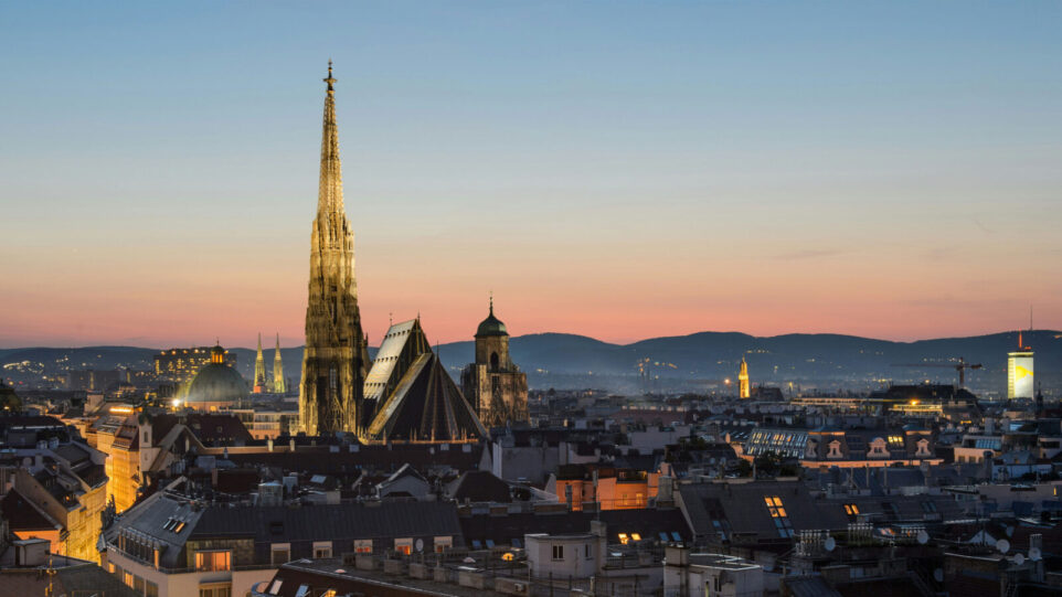 The city of Vienna at dusk