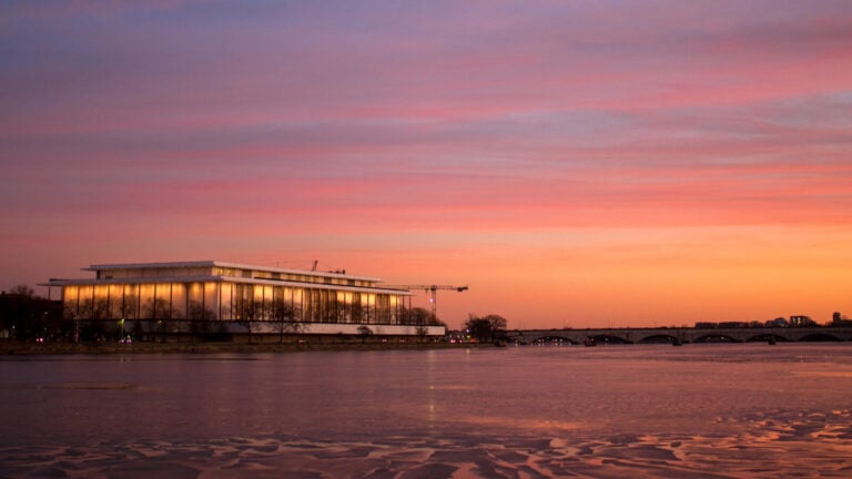 view of the Kennedy Center on the Potomac River
