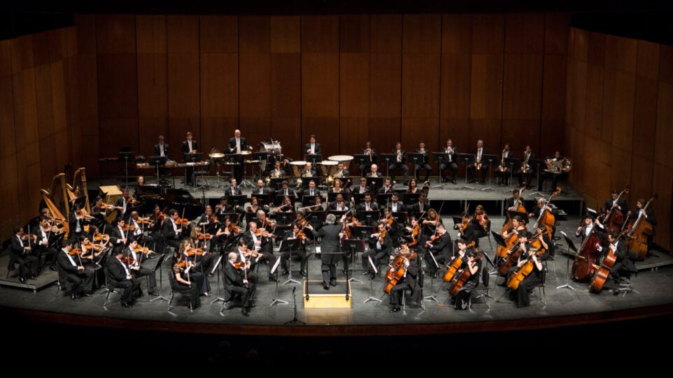 an orchestra plays