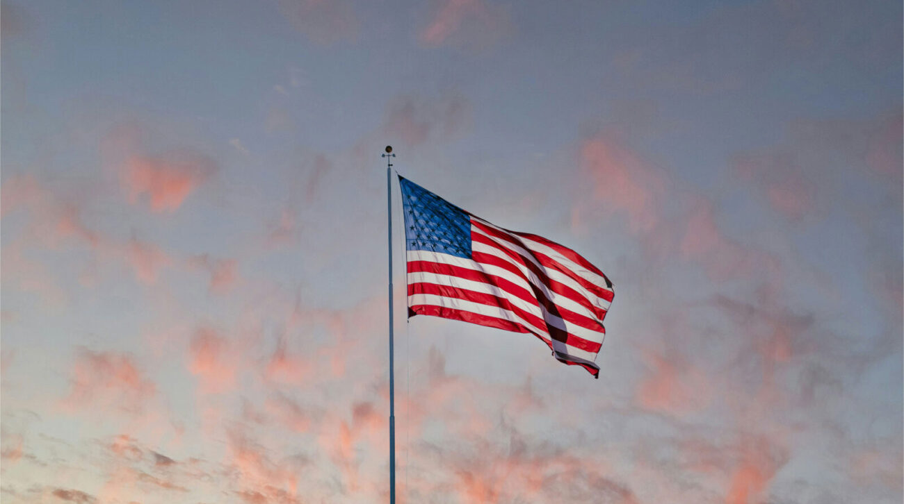 American Flag in the sky, during the golden hour sun set