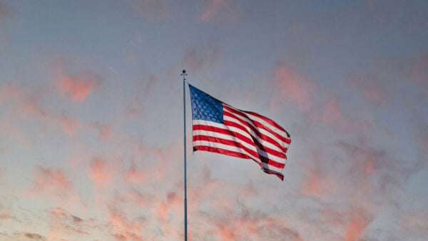 American Flag in the sky, during the golden hour sun set