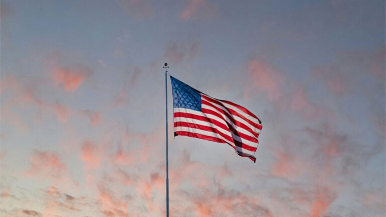 American Flag in the sky, during the golden hour sun set