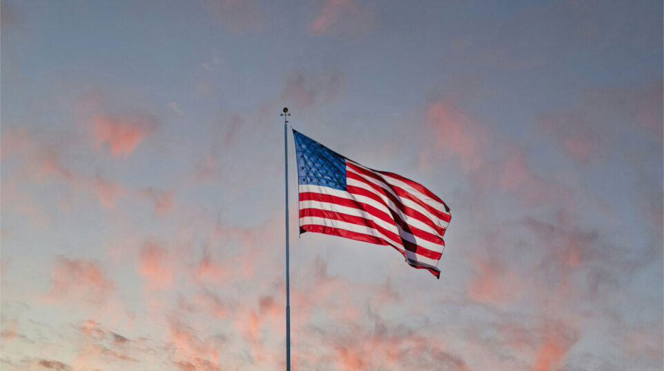 American Flag in the sky, during the golden hour sun set