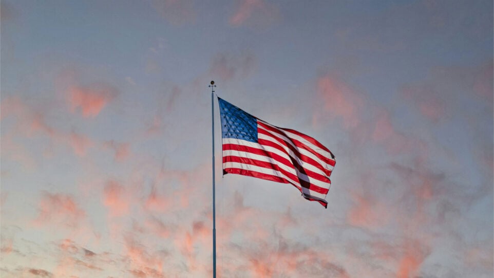 American Flag in the sky, during the golden hour sun set