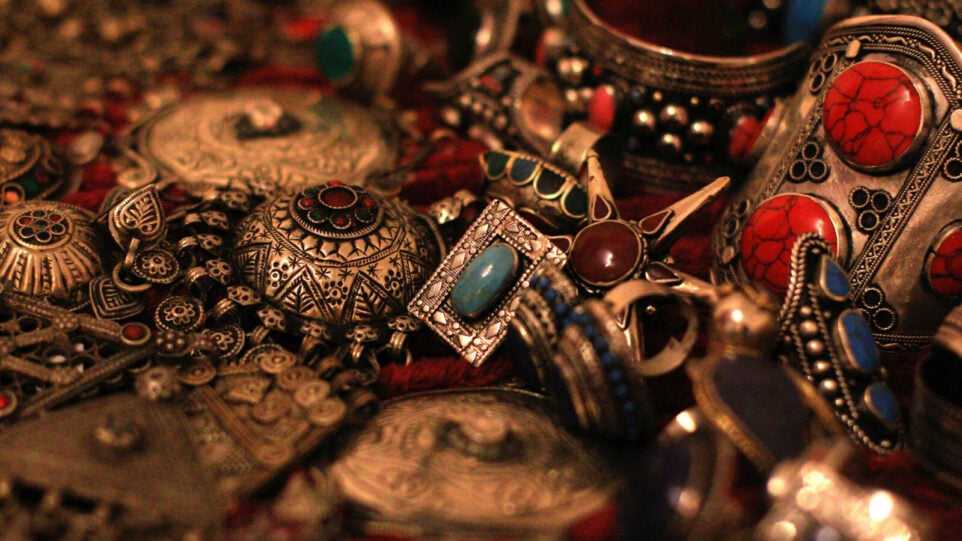 Close up shot of Treasure, gold, rings, jewels