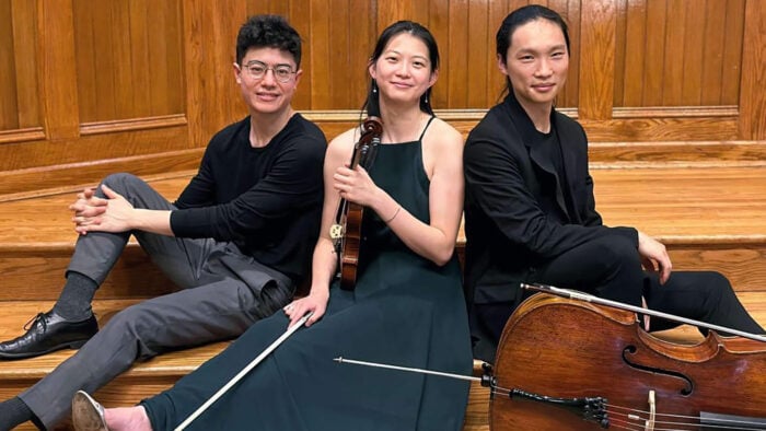 Trio Rai: pianist Motti Fang-Bentov, violinist Tiffany Chang, and cellist Leland Ko