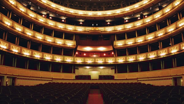 Luxurious gold and red velvet opera house interior