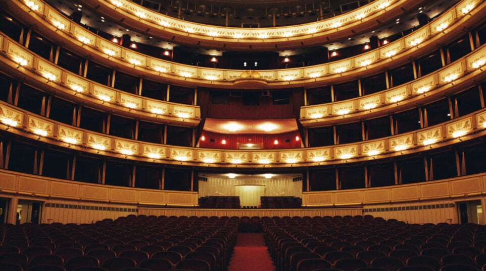 Luxurious gold and red velvet opera house interior