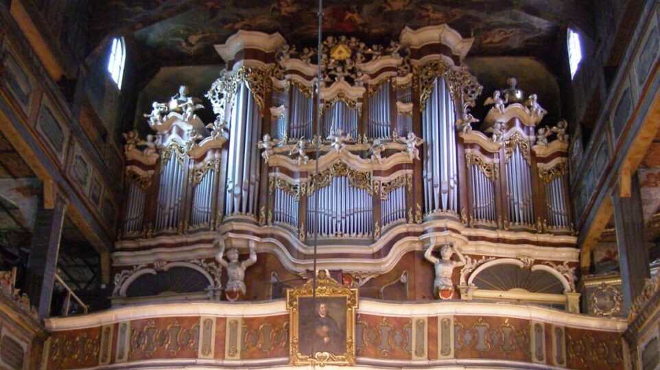 the baroque frontage of the 62-voice main organ in the Chrch of Peace in Świdnica, Poland
