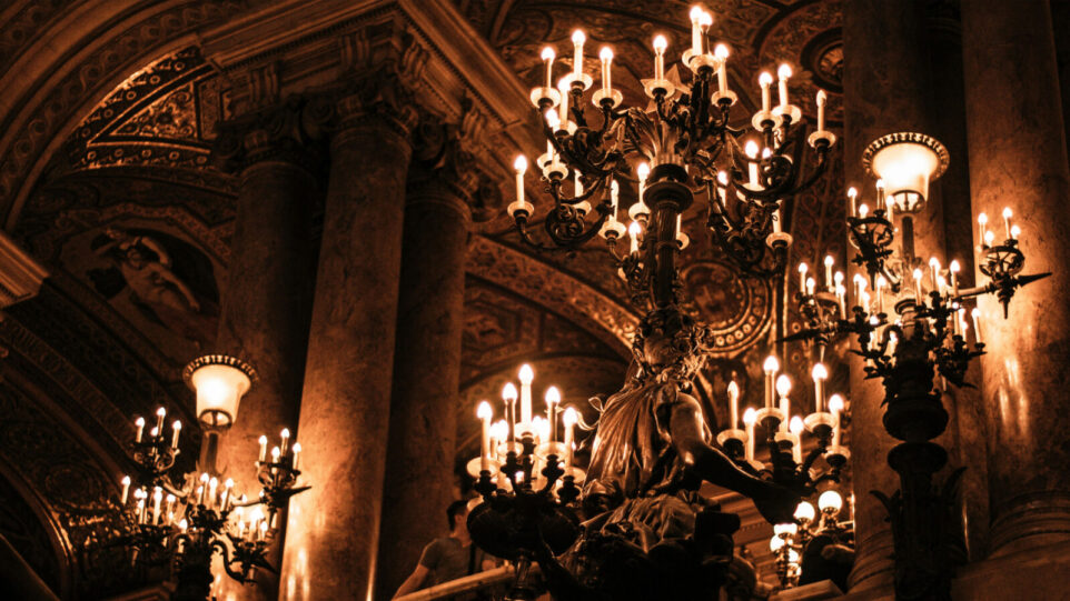 Gold interior of an Opera House with candle light