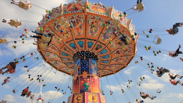 multicolored flying chair amusement park ride