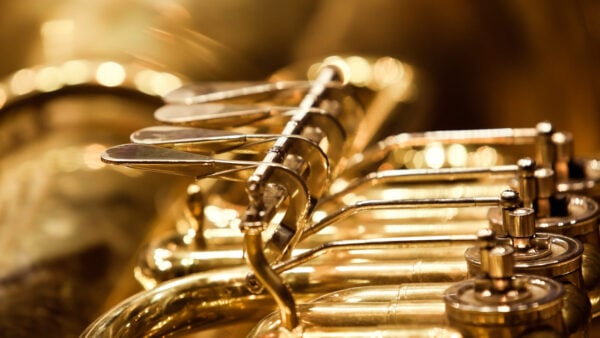 yellow brass closeup of tuba valve