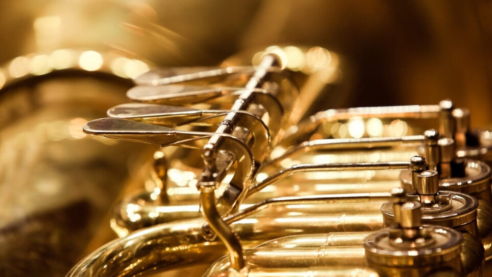 yellow brass closeup of tuba valve