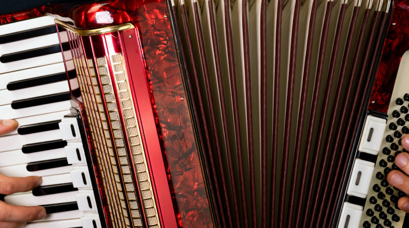 closeup of a red accordion