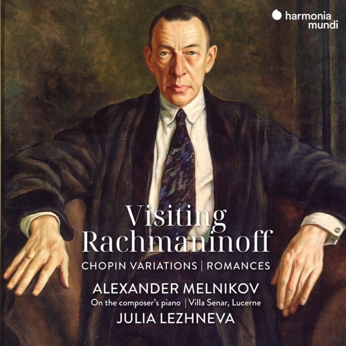 painted style portrait of severe looking Sergei Rachmaninoff