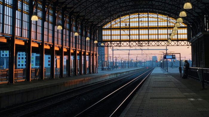 A Big Open Train Station at sunset