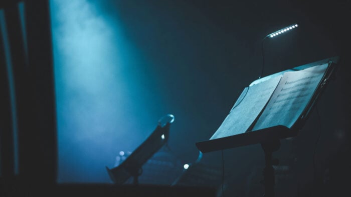A Music Stand in Blue dramatic light, atmospheric