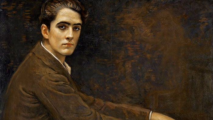 Painting of man playing piano