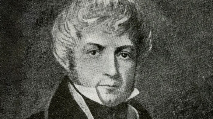 Black and white drawing of man in 19th century formal dress