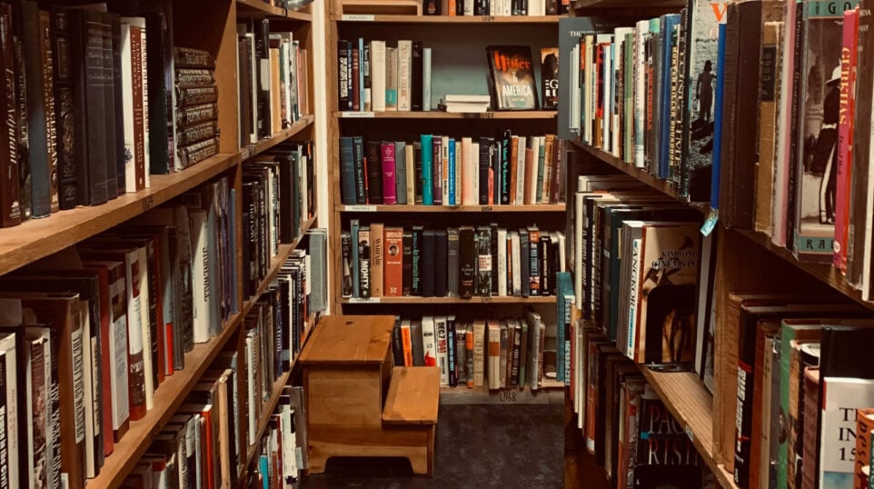 A nice little bookstore with a step stool