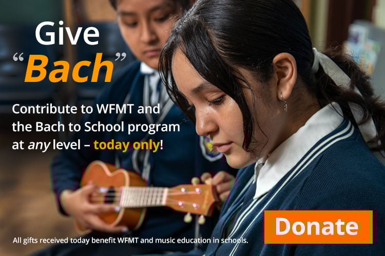 Give 'Bach'- Your gift to WFMT at any level is matched and supports Bach to School! Pictured: Children's Choir singing