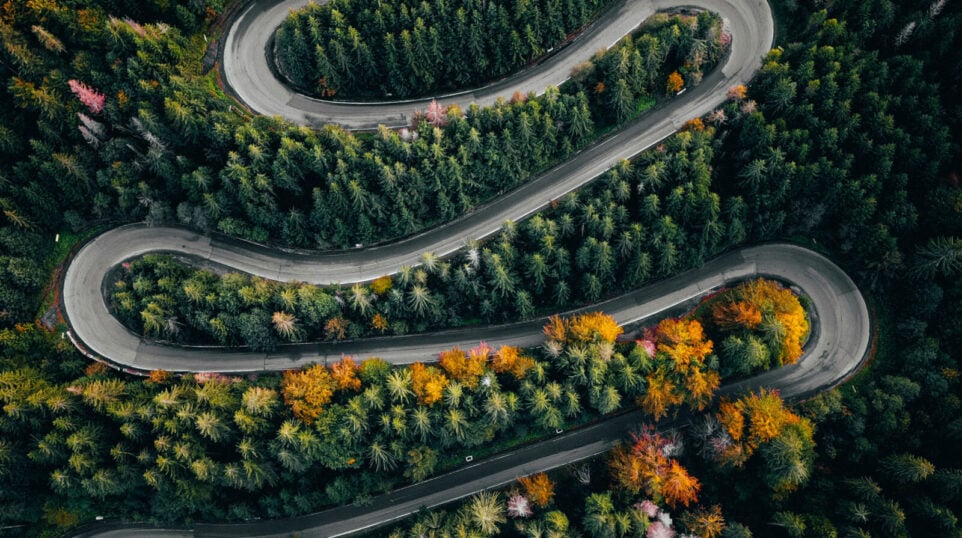 A winding, road not knowing what's behind each turn