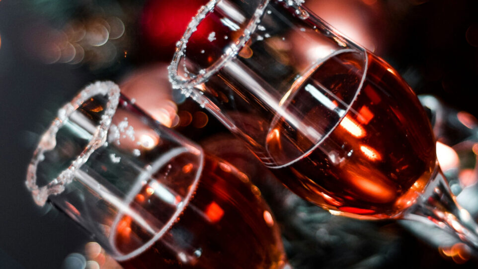 A nice shot of cozy Holiday Drinks with a salted rim