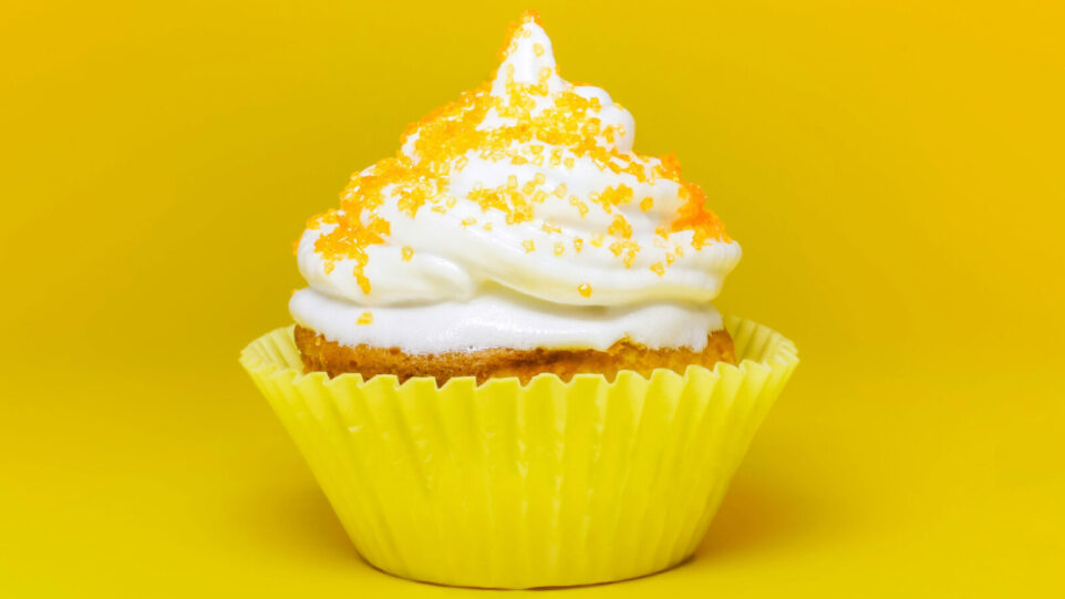 A Cupcake with a yellow background