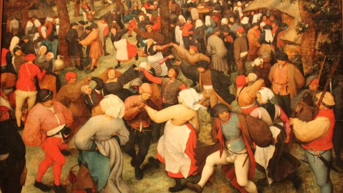 peasant men and women dancing
