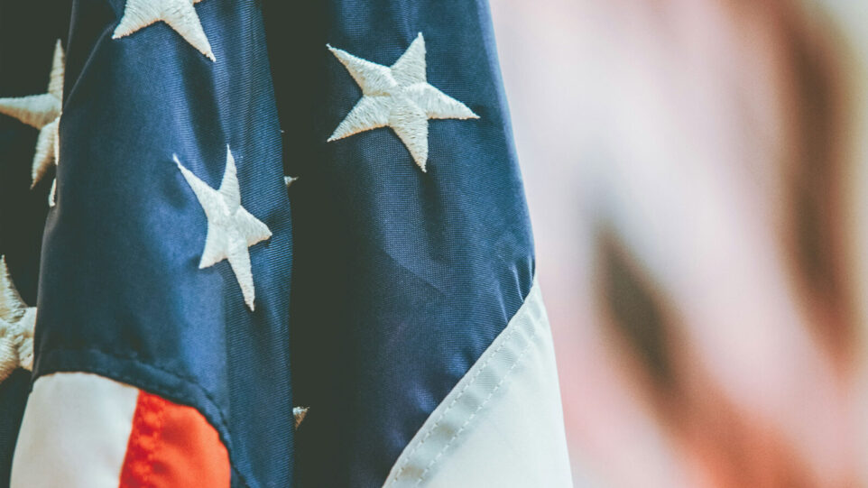 Very close up of American Flag