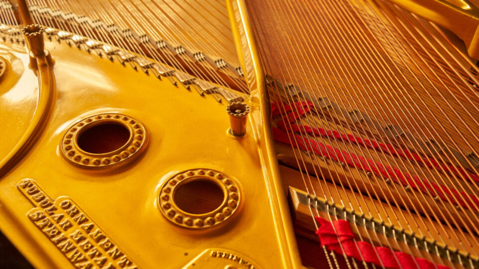 The Inside of a grand Piano, the breast and the strings of the intrument