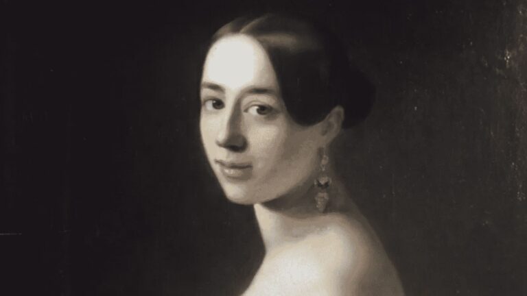 Painting of Pauline Viardot looking over her bare left shoulder.