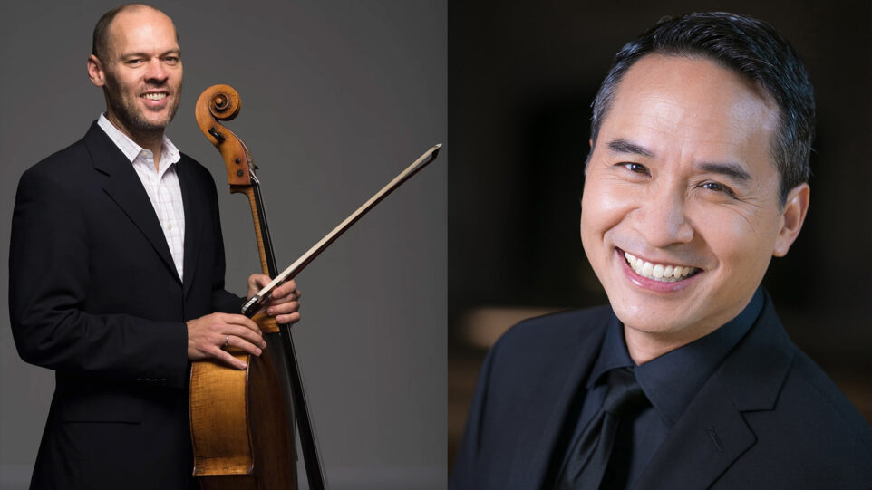 Cellist Brant Taylor (photo by Albert Comper) and pianist Kuang-Hao Huang (photo by Elliot Mandel)