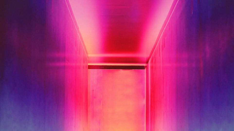 Magenta door reflection, neon lights