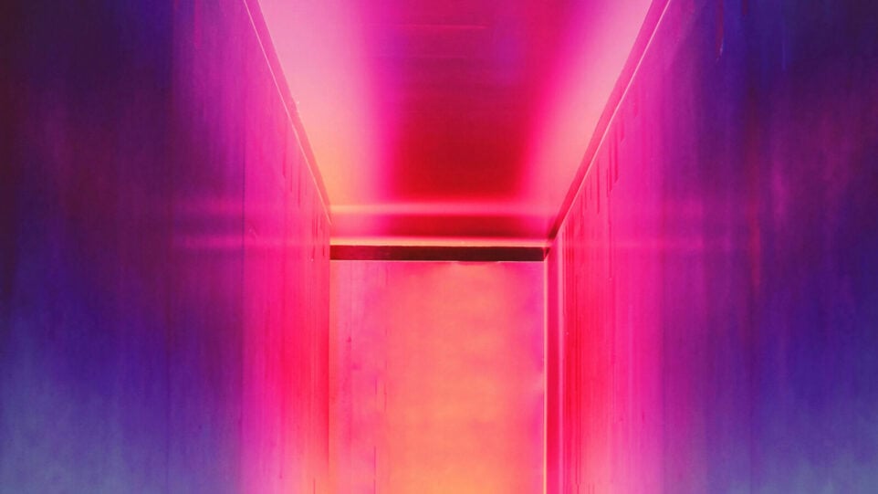 Magenta door reflection, neon lights