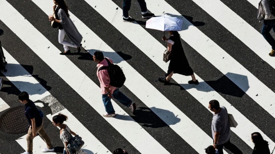 Walking across a large intersection