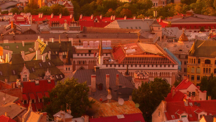 A little Baltic town at sunset