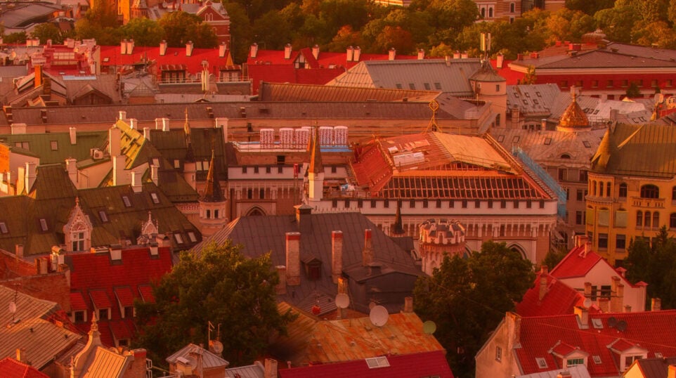 A little Baltic town at sunset