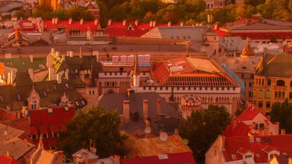 A little Baltic town at sunset