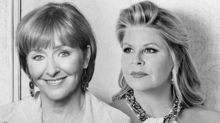 B/W Collage of two portraits of Frederica von Stade (left) and Susan Graham (right)