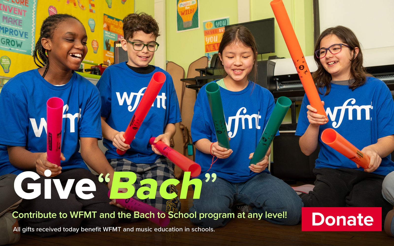 Give 'Bach' – Contribute to WFMT and the Bach to School program at any level! All gifts received today benefit WFMT and music education in schools.