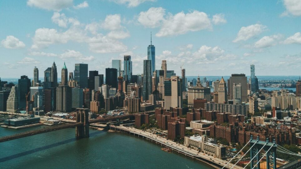 view of lower Manhattan and Manhattan Bridge