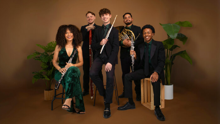 ZaRiah Wind Quintet (left to right: clarinetist Katelyn Poetker, bassonist AJ Neubert, flutist Benjamin Smith, horn player Oved Rico and oboist Jamison Hillian)