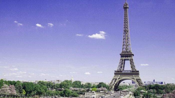 The Eiffel Tower on a crisp summer day